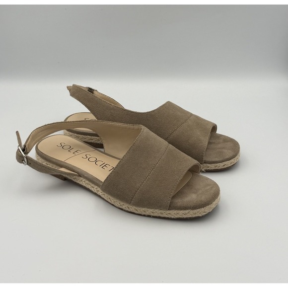 Sole Society Shoes - Sole Society Dolven Suede Slingback Espadrille Sandals 7.5M 38 Neutral Tan Beige